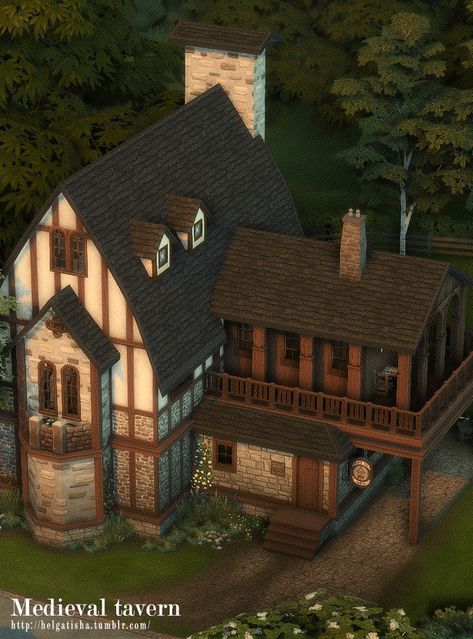 Medieval tavern | helgatisha en Patreon Taverna Medieval, Medieval Tavern, Sims Medieval, Sims 4 House Plans, Sims 4 House Design, Casas The Sims 4, Sims Building, Medieval Houses, Sims House Plans