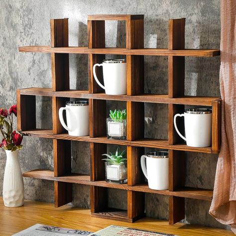 Amazon.com - Suzile Rustic Brown Oversize Coffee Mug Display Rack Wooden Display Shelves Rustic Wooden Floating Curio Shelf Travel Mug Shelf Wall Mounted Coffee Mug Rack Holder Shadow Box Shelf (22 Slots) Wooden Display Shelves, Mug Shelf, Shadow Box Shelf, Coffee Mug Rack, Shadow Box Shelves, Coffee Mug Display, Curio Shelf, Rustic Mugs, Box Shelf