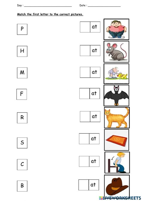 Phonics Rhymes, Alphabet Crafts Preschool, Kids Worksheet, Cvc Words Kindergarten, Kindergarten Phonics Worksheets, English Worksheets For Kindergarten, Abc Worksheets, Spanish Lessons For Kids, Kindergarten Phonics