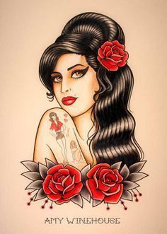 Amy Winehouse Tattoo, Tato Irezumi, Pin Up Girl Tattoo, Rockabilly Art, Tattoo Old School, Tatuaje A Color, Pin Up Tattoos, Maori Tattoo, School Tattoo