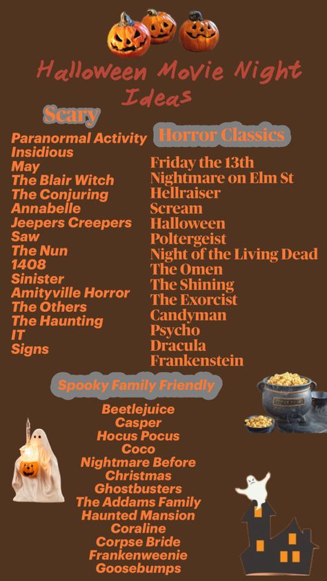 Halloween Movie Night Movie Night Snacks Halloween, Spooky Movie Date Night, Fall Snacks For Movie Night, Outdoor Horror Movie Night, Spooky Halloween Movie Night, Spooky Game Night, Halloween Party Movie Night, Spooky Movie Night Ideas, Halloween Movie Dinner Theme Night