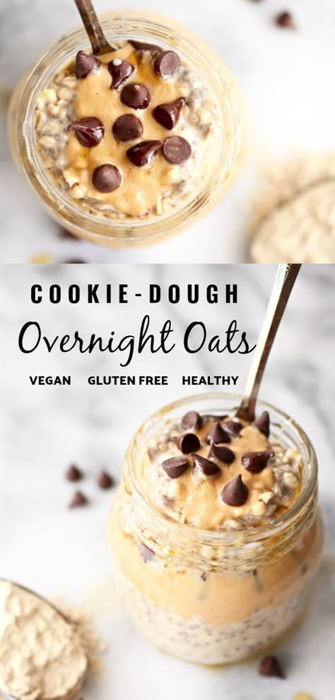 Cookie Dough Overnight Oats, Overnight Oats Recipe Breakfast, Cookie Dough Vegan, Oats In A Jar, Vegan Protein Cookies, Overnight Oats In A Jar, Breakfast Oats Overnight, Menu Sarapan Sehat, Protein Cookie Dough