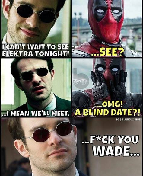 Daredevil and Deadpool Deadpool Funny, Funny Marvel Memes, Funny Marvel, Movie Memes, Team Red, Dc Memes, Dc Movies, Marvel Jokes, Dc And Marvel