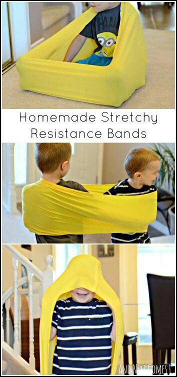 Stretching bands are great to help kids work on body awareness and helps them feel secure. "Body socks" are great, too! Sensory Room Classroom, Diy Sensory Stepping Stones, Deep Pressure Sensory Activities, Diy Resistance Bands, Sensory Closet, Sensory Pins, Sensory Seeking, Proprioceptive Input, Diy Sensory