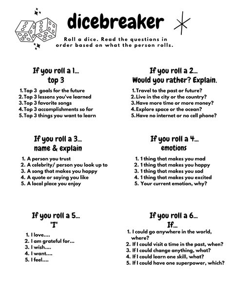 Group Check In Ideas, Peer Counseling Activities, Mental Therapy Activities, Peer Group Activities, Therapy Dice Game, Dice Debrief, Coping Skill Activity For Groups, Therapy Ice Breaker Activities, Recovery Games For Groups