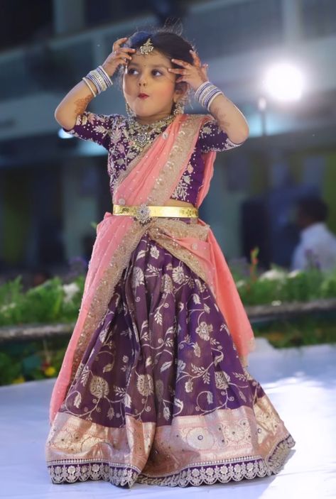 Girls Lehanga Design For Kids, Half Saree Lehenga For Kids, Pattu Langa Designs For Kids, Kids Lehanga Design Indian Dresses, Kids Half Saree Designs, Half Saree For Kids, Kids Blouse Designs For Lehanga, Kids Pattu Langa Blouse Designs, Kids Langa Blouse Designs