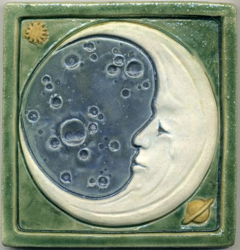 Man In The Moon, Art Nouveau Tiles, In The Moon, Art Tile, 3d Studio, Celestial Art, Clay Tiles, Tile Murals, Ceramics Projects