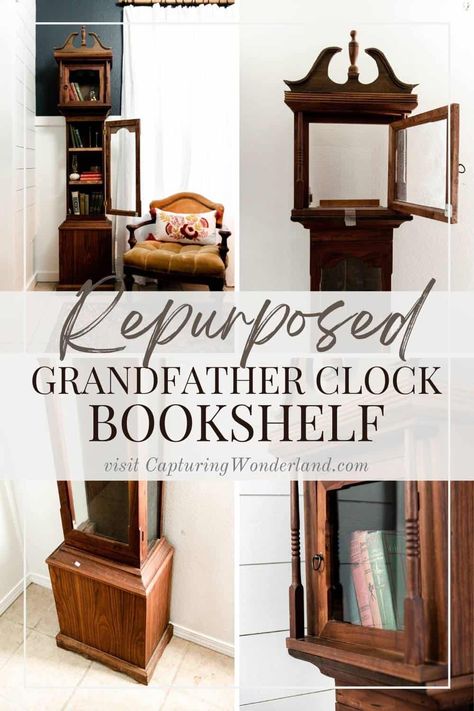 Refinished Grandfather Clock, Repurposed Grandfather Clock Ideas, Diy Grandfather Clock, Grandfather Clock Makeover, Repurposed Grandfather Clock, Old Grandfather Clock, Modern Grandfather Clock, Clock Makeover, Grandmother Clock