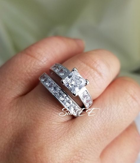 Princess Cut Ring Set, Ring Set Engagement, Wedding Rings Princess Cut, Engagement Ring Diamond, Princess Cut Rings, Bridal Wedding Rings, Wishful Thinking, Wedding Ring Set, Bridal Bands