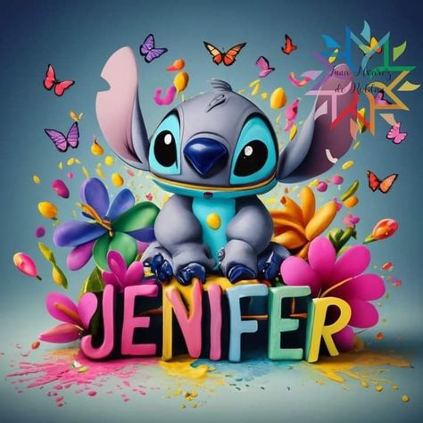 Jennifer Name, Happy Birthday Jennifer, Stitch Cake, Name Decorations, Lilo And Stitch Drawings, Stitch Drawing, Photo Art Frame, Name Wallpaper, Cute Cartoon Pictures