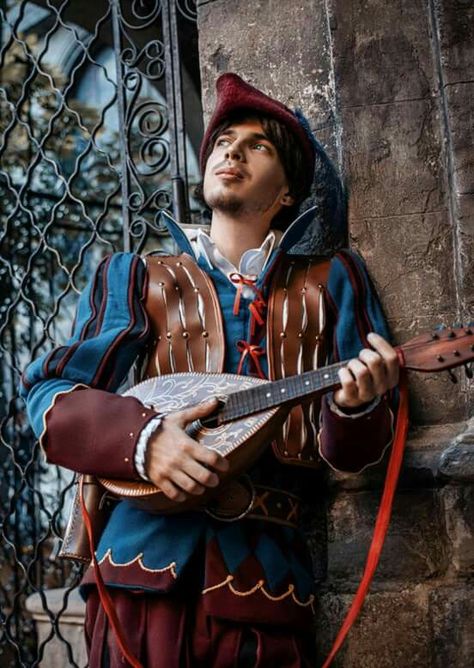 Bard Lute, Bard Cosplay, Medieval Wedding Theme, Dnd Party, Dnd Bard, Witcher Series, Fantasy Aesthetics, Medieval Outfit, Ren Faire Costume