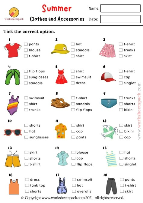 FREE Quizzes - Printable and Online Worksheets Pack Clothes Worksheet For Grade 1, Summer Worksheets For Kids, Season Worksheet, Clothes Worksheet, Alt Summer, Ingles Kids, Quizzes For Kids, Free Quizzes, Picture Quiz