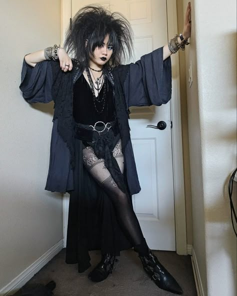 Goth subculture
Goth fashion
Trad Goth Girl with big hair
Trad Goth Girl fit Happy Goth Aesthetic, 80s Trad Goth Fashion, Trad Goth Fits, Goth Clubbing Outfit, Blue Goth Outfits, Trad Goth Outfit, Scary Outfits, Subtle Goth, Darkwave Fashion