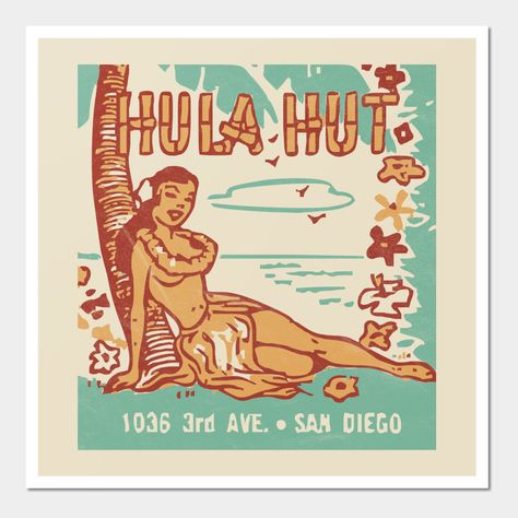 Vintage Hawaiian Posters, Vintage Hawaii Art, Vintage Tiki Aesthetic, Midcentury Modern Color Palette, Tiki Hut Bar, Hawaii Poster, Branding Moodboard, Bar Aesthetic, Americana Aesthetic