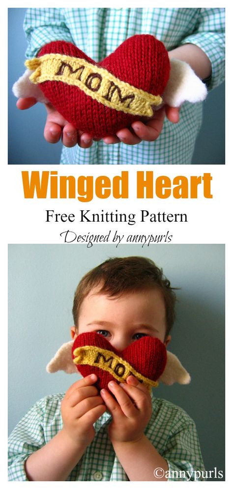 Winged Heart Pillow Softie Free Knitting Pattern Knit Decor, You Just Realized, Spring Market, Winged Heart, Knitted Heart, Crochet Shop, Heart Pillow, Crochet Fashion Patterns, Easy Knitting Patterns