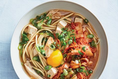 Miso Chicken Noodle Soup Recipe | Real Simple Superfood Lunch, Miso Noodle Soup, Miso Chicken, Quick Soup, Kimchi Recipe, Savory Soups, Broth Recipes, Noodle Soup Recipes, Soup Recipes Chicken Noodle