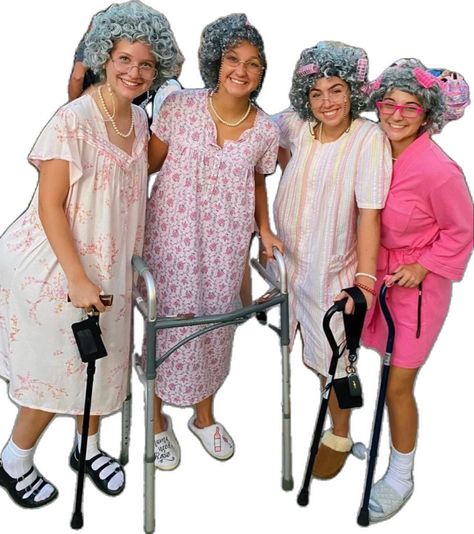 #hoco #seniorcitizens #spiritweek #elders Senior Citizen Costume, Old Lady Halloween Costume, Pajama Day At School, Grandma Costume, 3 People Costumes, Old Lady Costume, Bored Jar, Duo Costumes, Trio Halloween Costumes