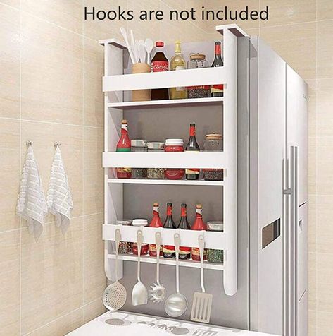 Kitchen Without Pantry, Spice Rack Kitchen Cabinet, Kitchen Cabinet White, Organize A Small Kitchen, Small Pantry Closet, Spice Rack Kitchen, No Pantry Solutions, Wood Organizer, Small Kitchen Organization