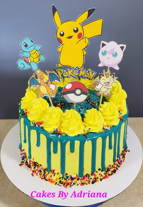 Pokemon Cake And Cupcakes, Pokemon Cake Ideas Pikachu, Pikachu Cake Buttercream, Pokémon Buttercream Cake, Pokemon Ice Cream Cake, Peekachu Cake, Pika Hi Cake, Picatchou Cake, Pokemon Cake Design