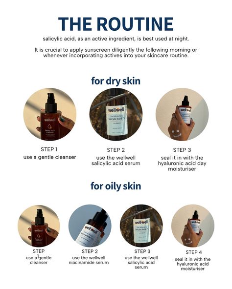 a simple salicylic acid routine for dry & oily skin, so you can get rid of acne & treat your skin right in the best way possible <3 have questions? drop them in the comments! Salicylic Acid Routine, Skin Routine For Dry Skin, Cleanser Products, Dry Skin Routine, Dry Oily Skin, Teen Skincare, Dry Skin Care Routine, Get Rid Of Acne, Rid Of Acne