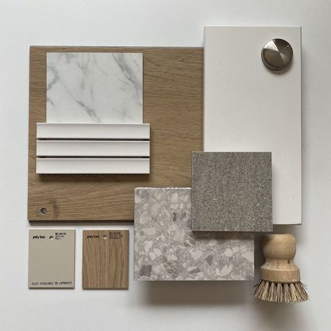 Grey Terrazzo Floor, Kit Kat Tiles, Laminate Benchtop, Terrazzo And Wood, Grey Wall Tiles, Materials Board Interior Design, Laminate Wall, Mood Board Interior, Grey Floor Tiles