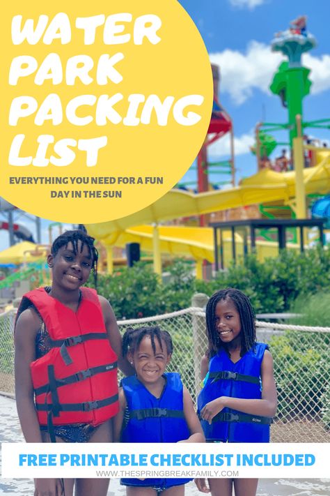 It's summertime! Prepare for a fun day in the sun at water parks with this comprehensive packing list! Includes a FREE printable packing list. #summersafety #waterpark #printablepacklist Waterpark Packing List, Water Park Packing List, Water Park Essentials, Free Printable Packing List, Bucket List Holidays, Family Spring Break, Printable Packing List, Summer Safety, Family Travel Hacks