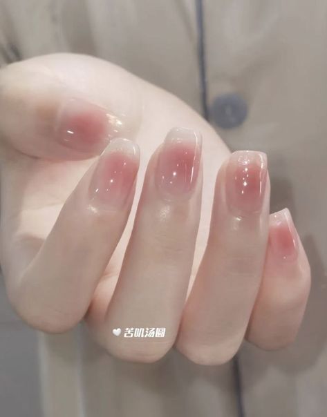 Nails Nails Korean Aesthetic, Korean Ombre Nails, Ombre Nails Korean, Korean Nails Tutorial, Nails Design Korean, Cute Korean Nails, Korean Nail Designs, Blush Nail, Ombre Nails Tutorial