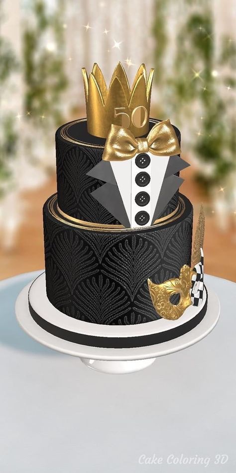 Gold 50th Birthday Cake, 60th Birthday Cake For Men, Mens Birthday Party Decorations, 75 Birthday Cake, Mary Cake, Rodjendanske Torte, Cake Design For Men, Tuxedo Cake, English Poems