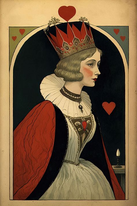 Queen Illustration, Queen Of Hearts Card, Hearts Vintage, Alice In Wonderland Aesthetic, Hearts Playing Cards, Lizzie Hearts, Playing Cards Art, The Graphics Fairy, Heart Illustration