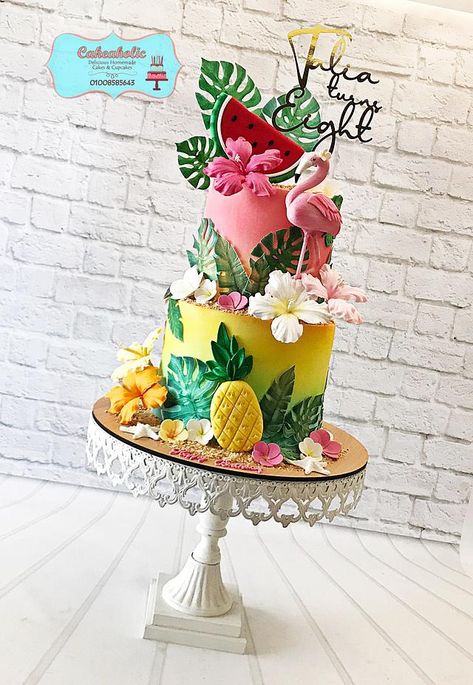 Tropic Cake, Luau Cake Ideas, Hawaiian Theme Party Food, Luau Party Cakes, Hawaiian Theme Cakes, Hawaiian Birthday Cakes, Aloha Cake, Tropical Birthday Cake, Hawaii Cake