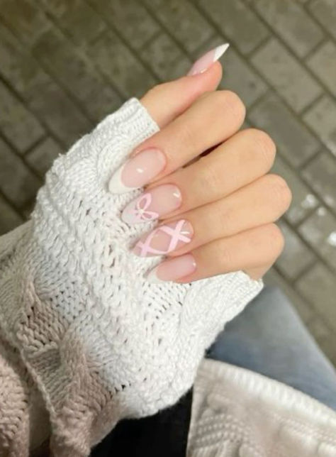 Clear Glitter Nails, Bow Nail Designs, Bow Nail Art, Bow Nail, April Nails, Baby Pink Nails, Simple Gel Nails, Coastal Vibes, Pretty Gel Nails