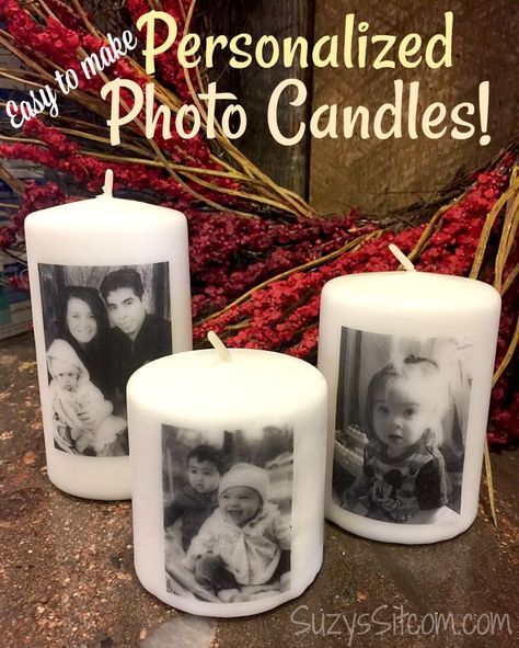 Easy gift idea! DIY Personalized photo candles Personalized Candles Diy, Diy Photo Candles, Diy Gifts Ideas, Diy Candle Gift, Easy Gift Idea, Hadiah Diy, Diy Gifts To Make, Diy Gifts For Men, Candle Projects