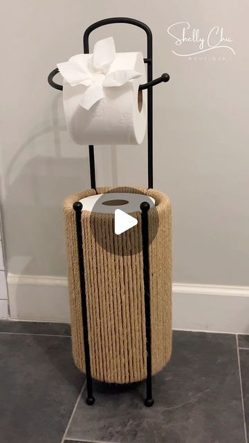 Michelle McRae on Instagram: "Details HERE👇🏼

Here’s an easy DIY to elevate your bathroom decor. After priming and painting (think 5 minute paint job with spray paint) my cheap old toilet paper holder, I wrapped it with rope until it created a little jute basket for the toilet paper to sit in. I’m obsessed!

Comment “toilet paper holder” for steps, supplies and links (earns commissions)!" Old Toilet, Ikea Hack Ideas, Diy Toilet, Jute Basket, Jute Crafts, Diy Ikea, Ikea Home, Upcycle Projects, Ikea Diy