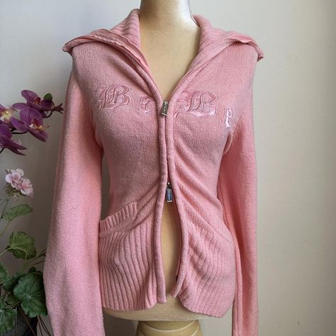 Y2K DOUBLE ZIP HODDIE TOP VINTAGE ZIP UP SALMON... - Depop Thrift Board, Babydoll Tops, Y2k Cardigan, Thrift Inspo, Sweater Streetwear, Fairy Clothes, Clothing Pieces, Tube Tops, 2000s Fashion Outfits