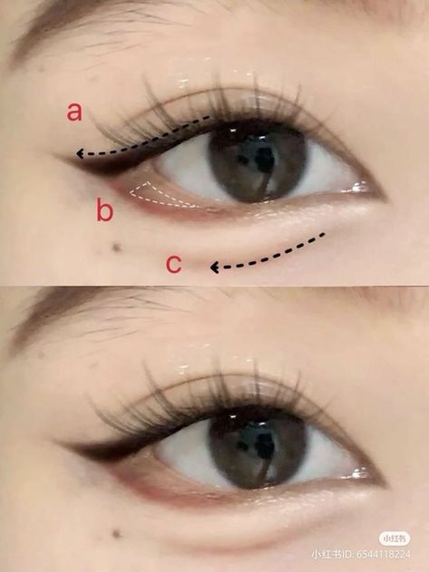 Asian Makeup Tutorials, Korean Makeup Tips, Anime Eye Makeup, Gyaru Makeup, Korean Makeup Tutorials, Doll Eye Makeup, Makeup Face Charts, Korean Eye Makeup, Beauty Makeup Tutorial