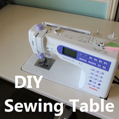 DIY sewing machine table instructions using an Ikea table, nuts, bolts, and wood for a machine that sits flush with the top - every quilter's dream! Sewing Machine Table Diy, Sewing Tables, Diy Sewing Table, Sewing Room Inspiration, Sewing Machine Tables, Sewing Spaces, Sewing Machine Table, Sewing Room Design, Sewing Cabinet