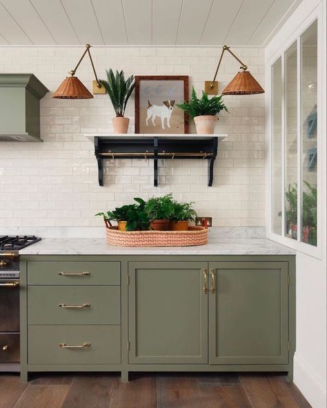 Sage Green Paint Color, Sage Kitchen, Sage Green Paint, Green Laundry, Sage Green Kitchen, Mediterranean Kitchen, Green Kitchen Cabinets, Laundry Room Cabinets, Farrow And Ball Paint