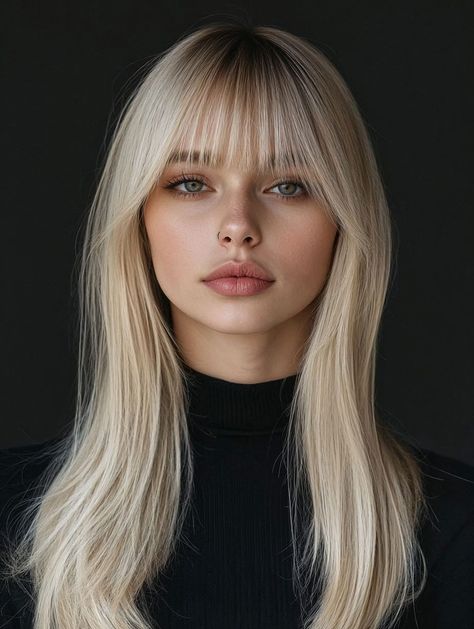 2025’s Hottest Trend: 23 Irresistible Long Haircuts with Bangs to Copy Now Barely There Bangs, Light Bangs Haircut, Lob Haircut Straight, Edgy Blonde Hair, Blonde Hair With Fringe, Blonde Bob Hair, Bangs Fine Hair, Bob Hair Ideas, Fine Hair Bangs