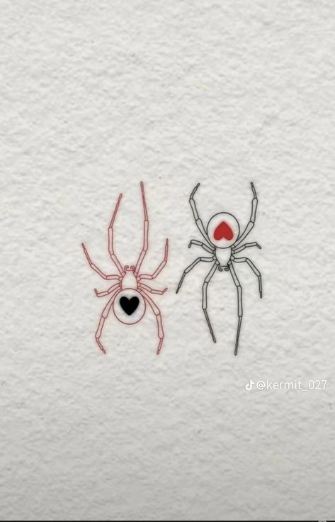 Tattoo Design Drawings Matching, Easy Couple Tattoos, Small Pair Tattoos, Matching Bff Tattoos Creative, Cute Couple Tattoos Unique Meaningful, Matching 3 Person Tattoos, Spider Matching Tattoos, Matching Spider Man Tattoo, Same But Different Tattoo Matching