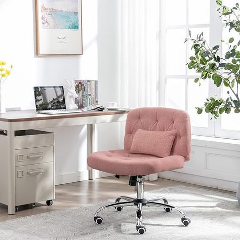 iMenting Wide Seat Armless Rolling Desk Chair Modern Tufted Adjustable Swivel Fabric Home Office Adjustable Swivel Chair with Wheels No Arms (Pink) Rolling Desk Chair, Backrest Design, Room Brown, Gray House, Home Office Chair, Kids Desk Chair, Modern Office Chair, Velvet Accent Chair, Office Bed