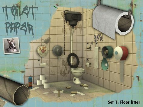 Sims 4 — Toilet Paper - Set 1: Floor Litter by Cyclonesue — A collection of litter and other bathroom floor clutter for Bathroom Clutter, Sims 4 Clutter, Tumblr Sims 4, Sims 4 Downloads, Sims Four, The Sims 2, Sims4 Clothes, Sims 4 Cc Furniture, Sims 4 Collections