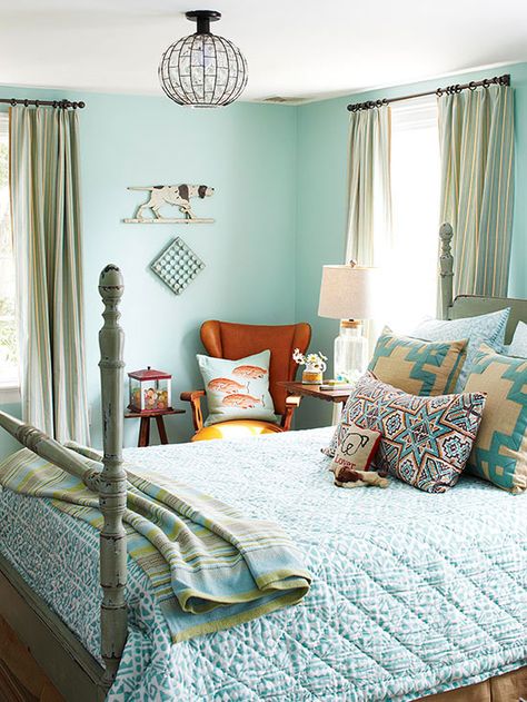 Find your favorite new color here: http://www.bhg.com/decorating/color/colors/best-color/?socsrc=bhgpin062914colorredux&page=7 Aqua Bedrooms, Aqua Walls, Dreamy Bedrooms, Apartment Decorating, Blue Bedroom, Beautiful Bedrooms, Bedroom Colors, Bed Room, My New Room