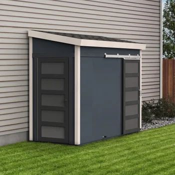 Yardline Modern 10 ft. x 4 ft. Lean-To Shed Small Backyards, Lean To Shed, Lean To, Sliding Barn Door, Backyards, A Shelf, Small Backyard, Barn Door, Shed