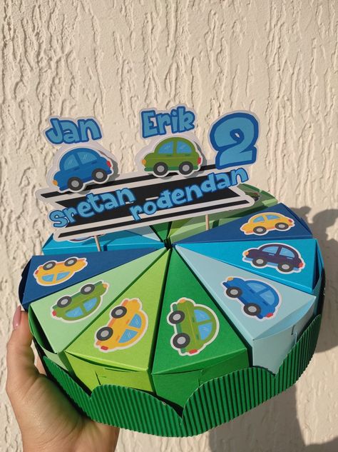 colorful paper carton car cake birthday decoration bday boys Cardboard Cakes For Kids, Car Cake Birthday, Cake Paper Craft, Carton Car, Cake Paper, Paper Car, Colorful Paper, Car Cake, Car Themes