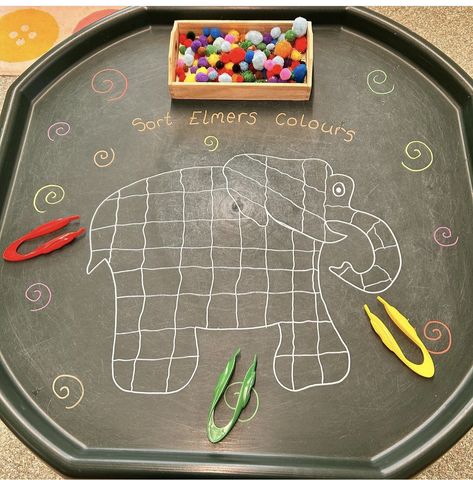 Elephant Theme Preschool Activities, Elmer The Elephant Tuff Tray, Elmer Activities Eyfs, Elephant Activities For Preschool, Elmer Eyfs, Elephant Preschool, Elmer The Elephant Activities, Eyfs Books, Elephant Activities