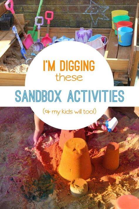 Sandbox Activities, Toddler Sandbox, Sand Pits For Kids, Outside Games For Kids, Preschool Sensory, Kids Sandbox, Montessori Diy, Water Games For Kids, Outdoor Play Areas