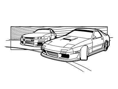 Jdm Tattoo Design, Drift Tattoo Ideas, Drift Car Tattoo, S14 Drawing, Rx7 Tattoo, Jdm Car Tattoo, Jdm Tattoo Ideas, Car Outline Tattoo, Gta Tattoo Ideas