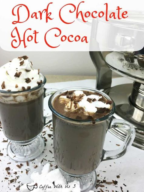 Dark Chocolate Hot Cocoa is a very chocolaty hot cocoa. It is the most delicious and decadent hot cocoa you've ever had. It is a perfect indulgence for a cold snowy day. Dark Chocolate Hot Cocoa, Dark Hot Chocolate, Hot Cocoa Mix Recipe, Hot Drinks Recipes, Vegetarian Gluten Free, Homemade Hot Cocoa, Hot Cocoa Recipe, Cocoa Recipes, Hot Chocolate Recipe