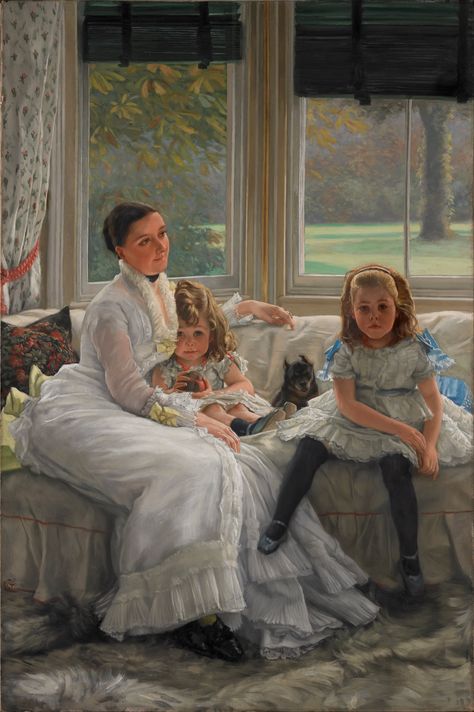 Portrait of Mrs Catherine Smith Gill and Two of her Children (1877), by James Tissot. Oil on canvas, 60.04 by 39.96 in. (152.5 by 101.5 cm.). Walker Art Gallery, Liverpool. James Tissot, Google Art Project, Charles James, Walker Art, Foto Vintage, Art Uk, Paintings I Love, Oil Painting Reproductions, Victorian Art