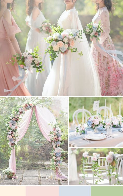 Pastel Flower Wedding Decor, Pastel Wedding Ceremony Decor, Pastel Wedding Venue Decorations, Pastel Wedding Arbor, Pastel Floral Wedding Arch, Pastel Wedding Decorations, Velvet Wedding Invitations, Pastel Wedding Colors, Flower Runner